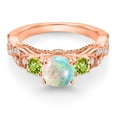 thumbnail image 2 of Gem Stone King 18K Rose Gold Plated Silver White Simulated Opal Green Peridot and White Moissanite Engagement Ring for Women (0.81 Ct, Gemstone October Birthstone, Round Cabochon 6MM and 3MM, Size 7), 2 of 4