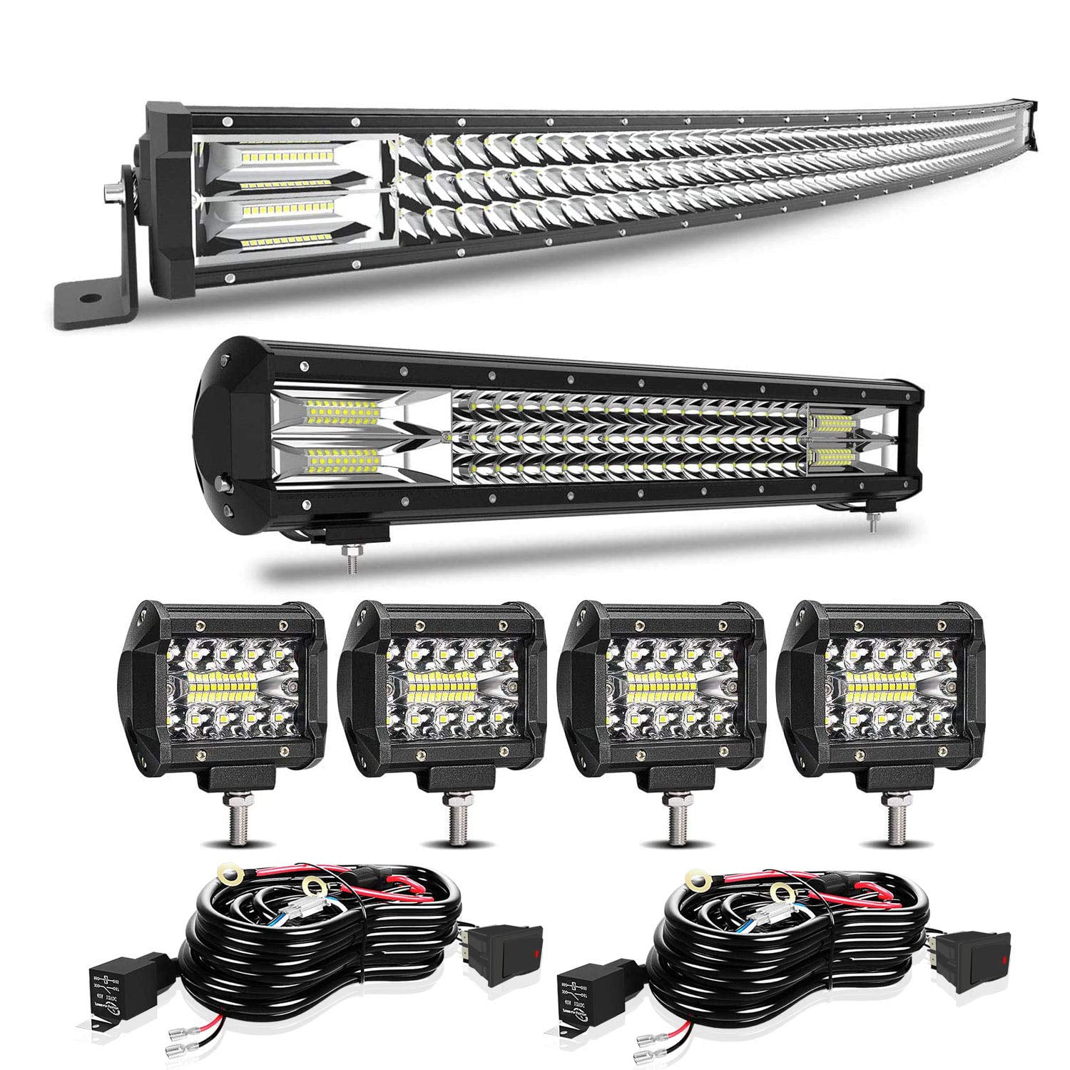 Offroad Led Light Bar DOT 52 Inch Light Bar Driving Light With 4Inch Pods Cube Lights And Wiring Harness Kit For Truck Jeep Hummer ATV SUV UTV Chevy GMC Dodge Ford 