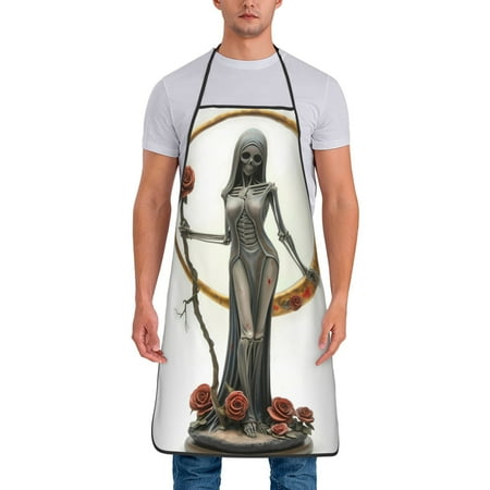 

Junzan Gothic Skeleton With Roses Print Kitchen Cooking Aprons Chef Apron for Men and Women Professional for Cooking Bib Aprons for Kitchen/Crafting/BBQ/Drawing
