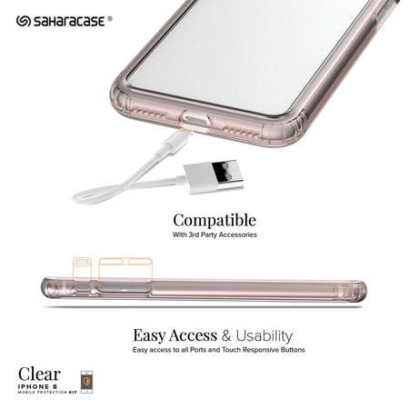 SaharaCase - Clear Case with Glass Screen Protector for Apple iPhone X and XS - Rose Gold