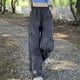 thumbnail image 4 of Pantalones cargo holgados para mujer: pierna ancha con cordón, poliéster, ropa urbana/hip hop, tallas S-XXL, 4 of 7