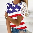 thumbnail image 4 of Camisas de Manga Corta para las Mujeres Impresión Cuello Redondo Suéter Encaje Camisa, Blusa de Verano Casual para las Mujeres, 4 of 5