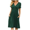 thumbnail image 2 of SDJMa Women's Flutter Short Sleeve Smocked Midi Dress Summer Casual V-neck Tiered Pleated A-Line Dress, 2 of 6