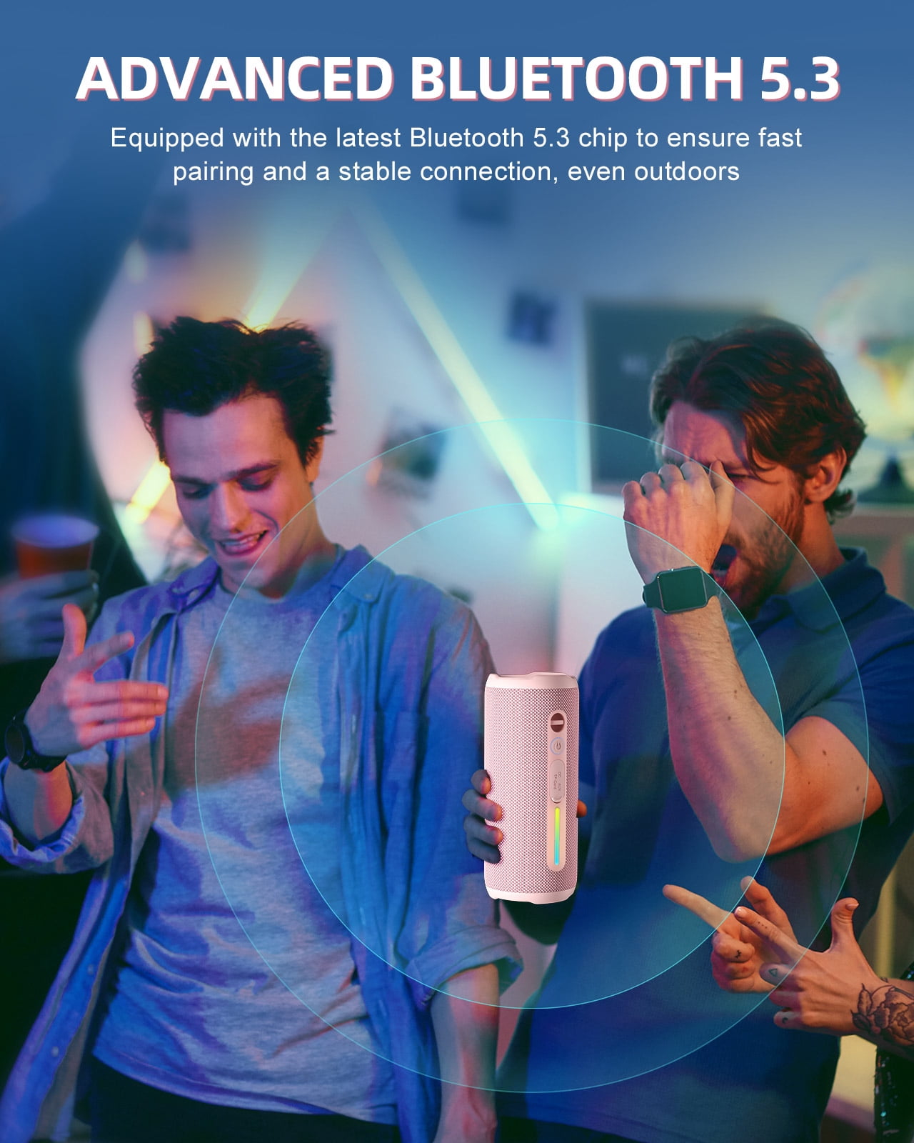 Portable Bluetooth Speaker, 24W Stereo Sound, IPX7 Waterproof, Bluetooth 5.3, RGB Lights, Dual Pairing, 30H Playtime for Outdoor Home Party