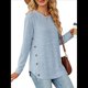 thumbnail image 3 of Blusas de Larga con Cuello Redondo para Mujer, Blusas Holgadas con Botones para Otoño e Invierno 2025. Azul XXL, 3 of 10