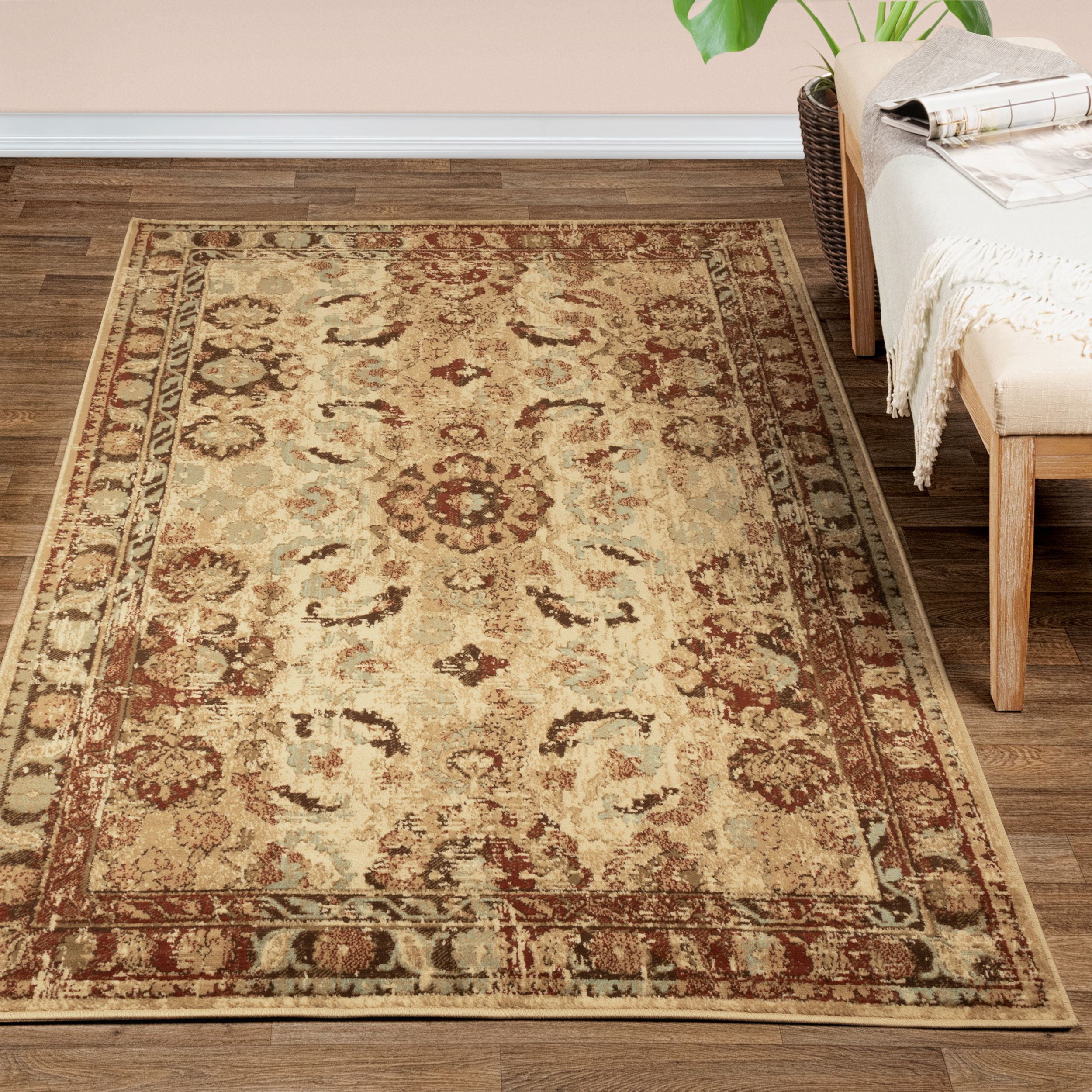 Superior Ward Distressed Medallion Cream Area Rug