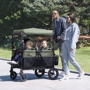 Jeep Wrangler Deluxe 4 Seater Stroller Wagon by Delta Children - Premium Quad Stroller Wagon for 4 Kids with Convertible Seats, Adjustable Push/Pull Handles, Removable Canopy & Flat Fold, Black/Green