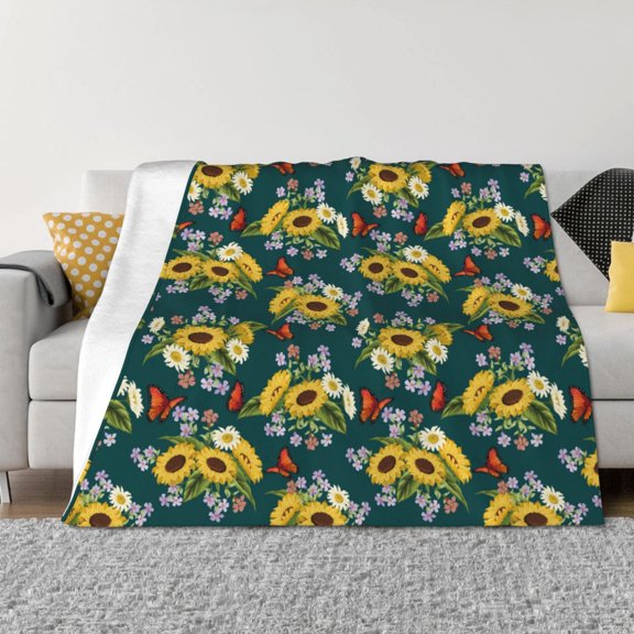 Rateoe Sunflowers Pattern Flannel Throw Blanket, Ultra-soft Blanket for Bed, Couch, Car, Hypoallergenic Anti-pilling blanket-40"x30"(Horizontal)