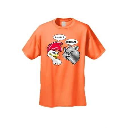 Men's Funny Pussy! Chicken! Cat and Rooster Short Sleeve