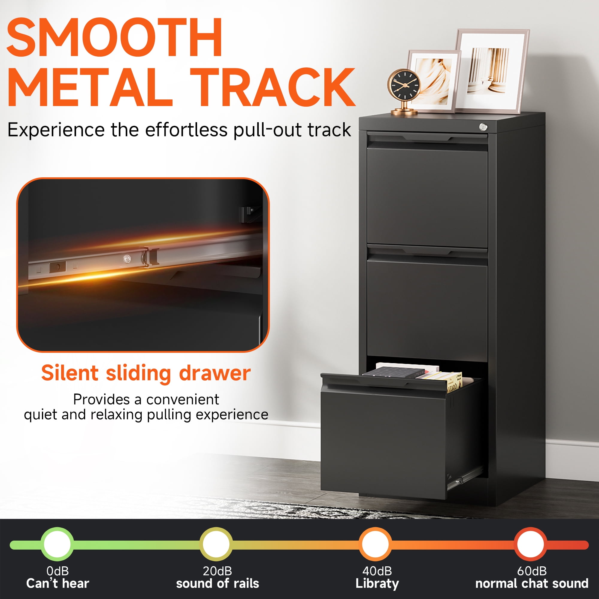 Metal 3 Drawer File Cabinet, 17.8
