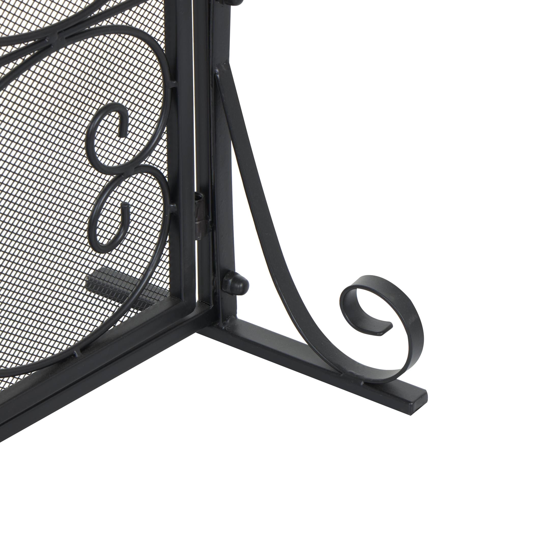 DecMode 41" x 30" Black Metal Arched 1 Panel 2 Door Scroll Fireplace Screen with Mesh Backing, 1-Piece