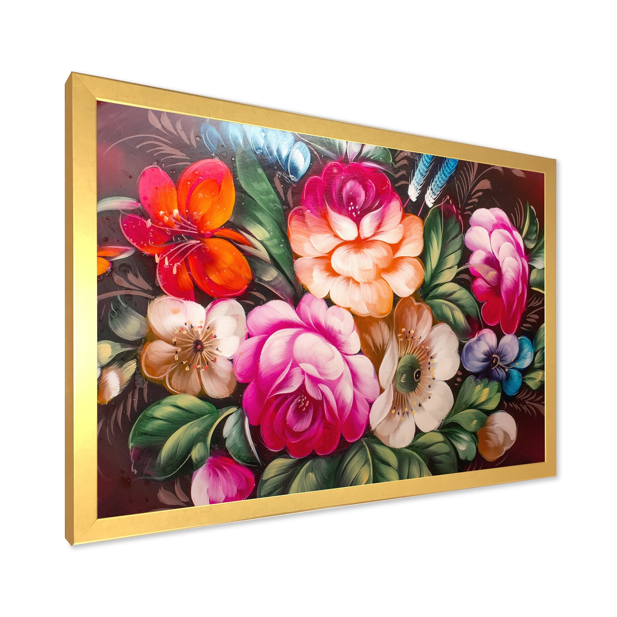 Designart 'Vintage VIbrant Yellow and Red Flower Still Life III' Traditional Framed Art Print