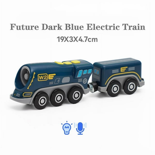 Battery Operated Locomotive Pay Train Set Fit for Wooden Railway Track Powerful Engine Bullet Electric Train for Boys Girls Gift Blue Train