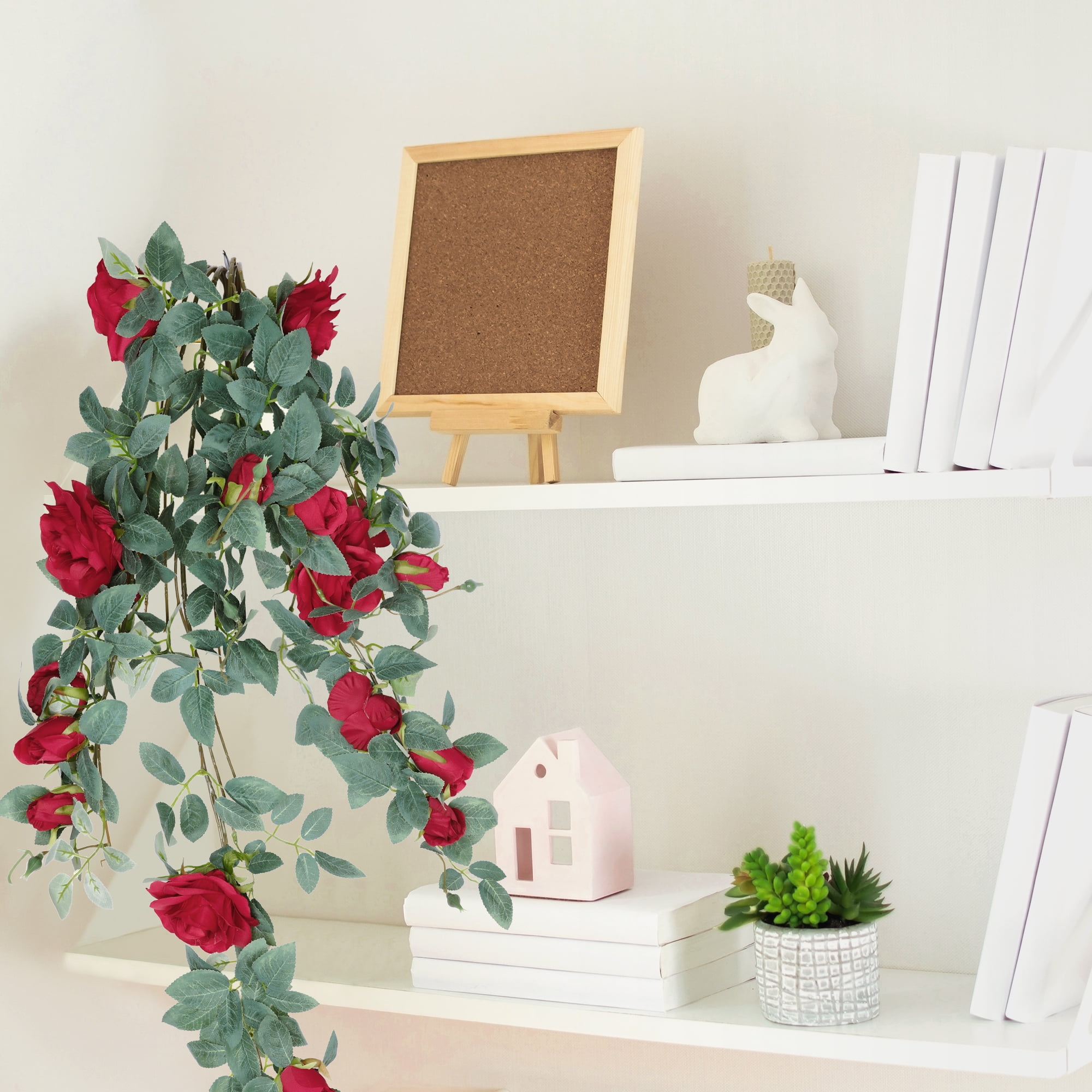 Unique Bargains Artificial Hanging Flower Fake Hanging Rose Plants Plastic Flower Red