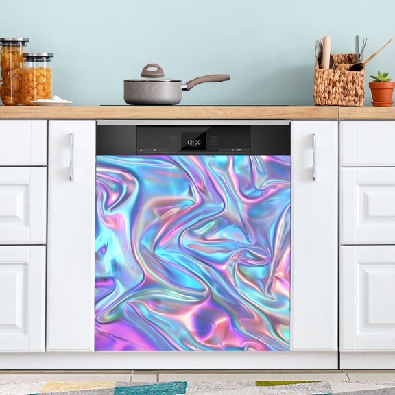 Iridescent Liquid Marble Dishwasher Magnet Cover Magnetic Fridge Door Cover Home Kitchen Decor 23"x 26"