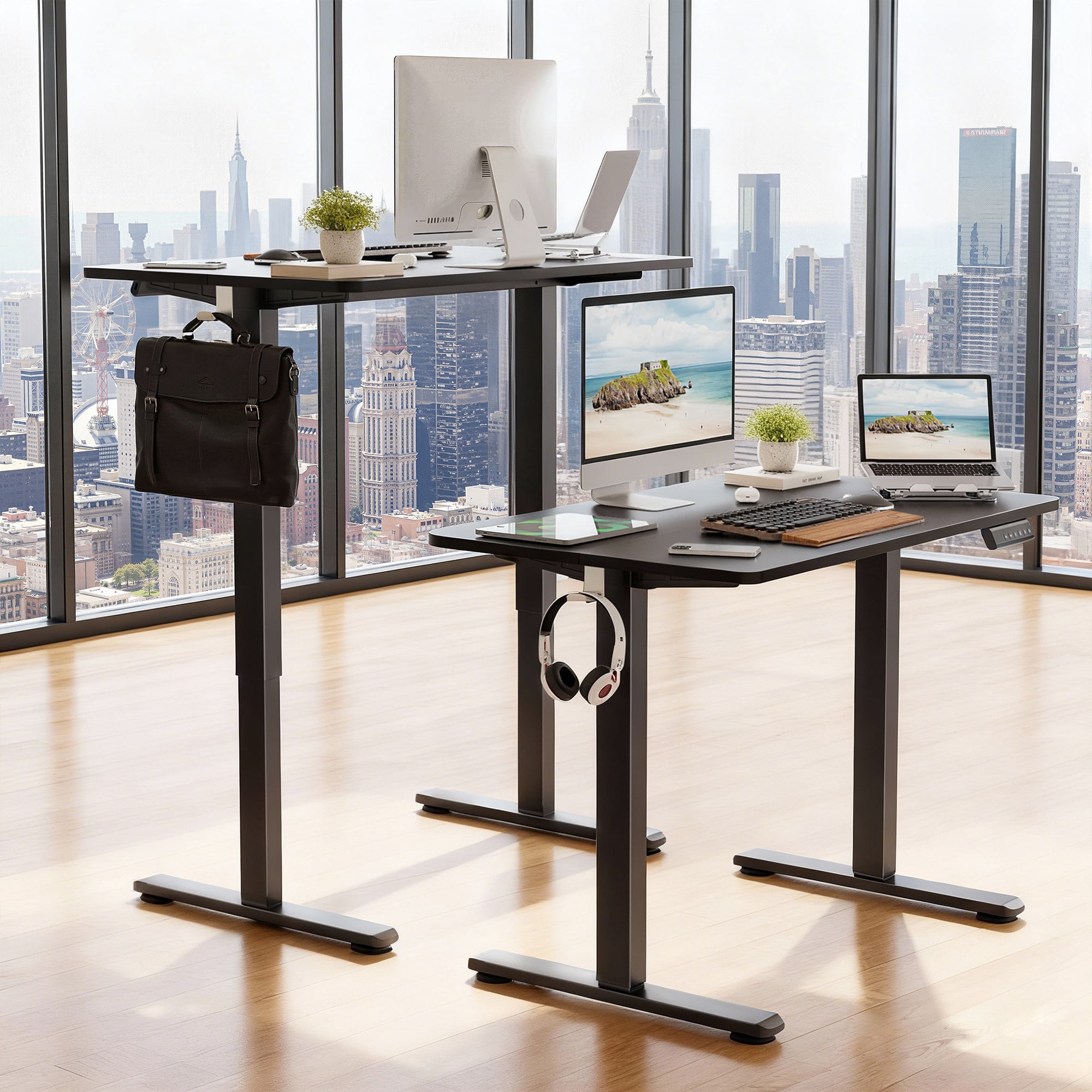 MAYEERTY 40*24" Black Electric Standing Home Office Desk with Splice Board, Adjustable Height Sit-Stand Desk