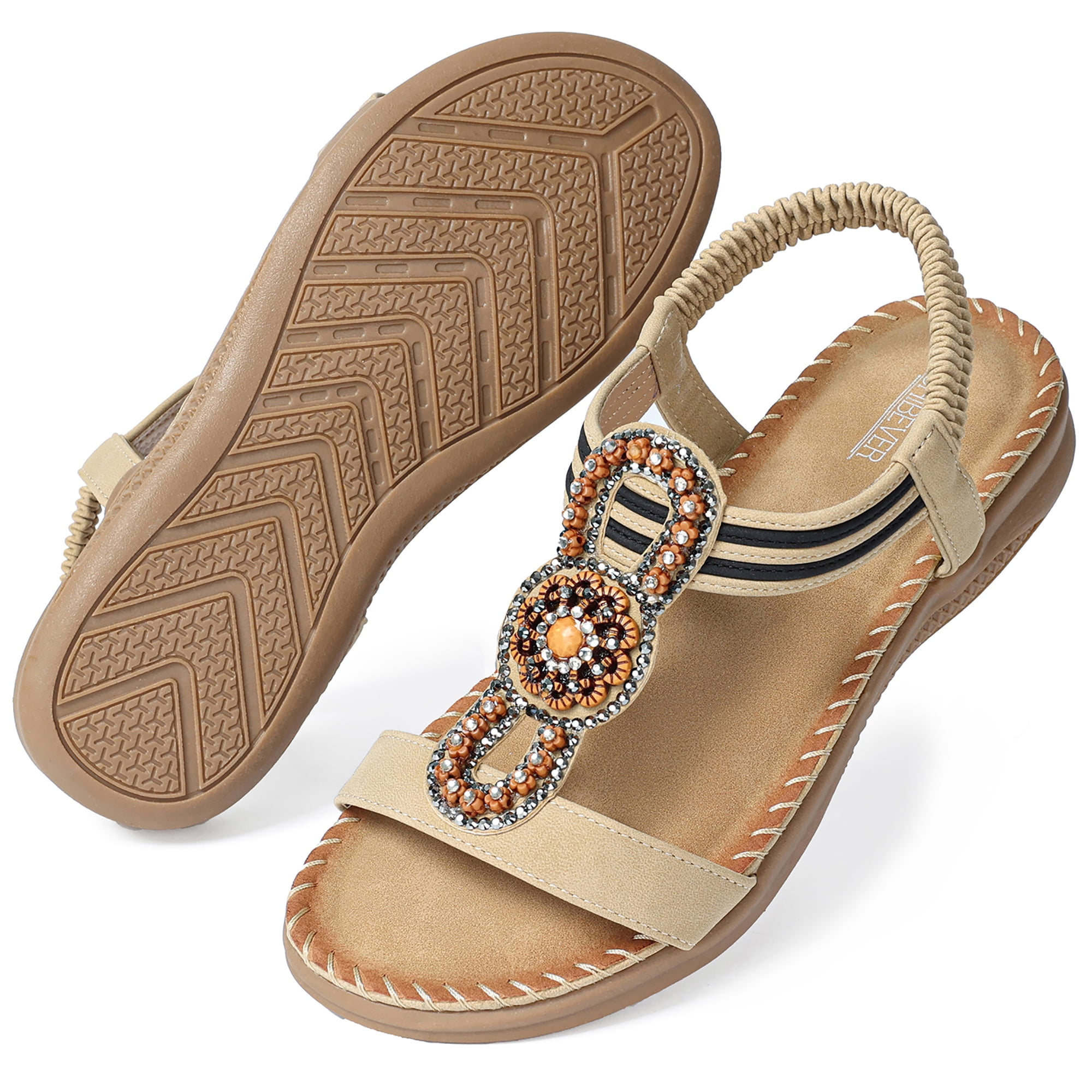 SHIBEVER Casual Boho Flat Sandals for Women Comfortable Summer Beach ...