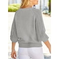 thumbnail image 3 of Sidefeel Womens V-Neck Sweaters Solid Color Knitted Pullover Tops Hollow Out Cable Knit Jumper Tops, 3 of 4