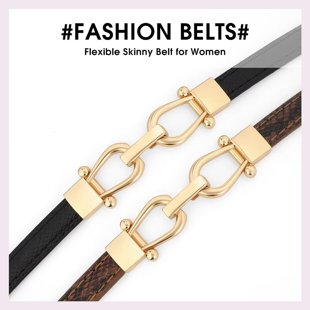 TRIWORKS 2 Pack Women Skinny Leather Belts Fashion Gold Buckle Thin Waist  Belt for Pants Jeans Dresses at  Women’s Clothing store