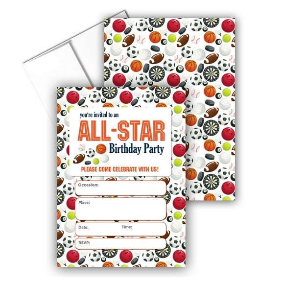 Stonehouse Collection | All Star Themed Party Invitations for Kids and Adults |