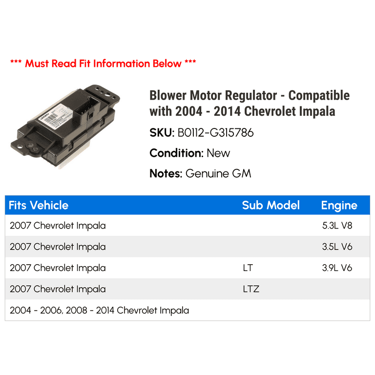 Blower Motor Regulator Compatible with 2004 2014 Chevy Impala