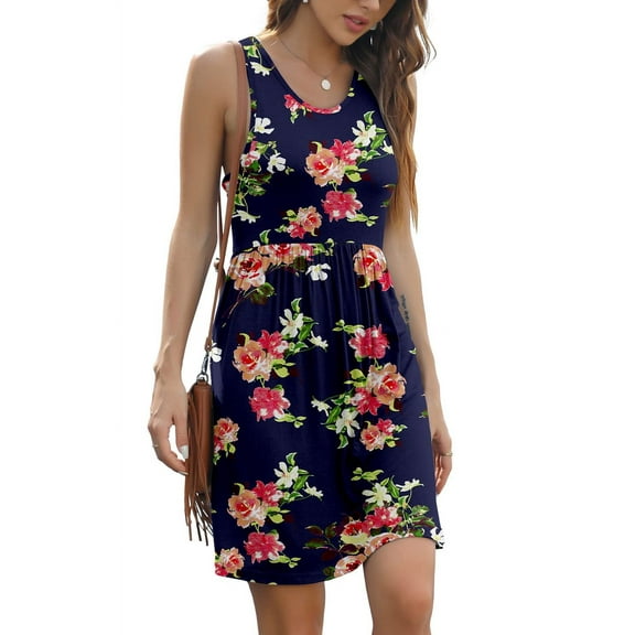 Aiyino Women's Sleeveless Summer Casual Sundress Short Dress With Pockets