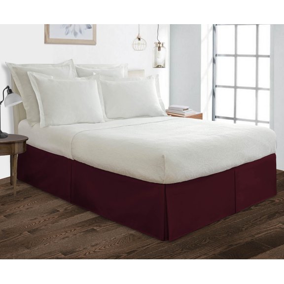 Olympic Queen Size Tailored Drop Pleated Solid Bed Skirt with Adjustable Elastic Belt Microfiber Fabric Fade & Wrinkle Resistant Bed Frame Cover Easy to Fit & Care (26 Inch Drop, Wine)