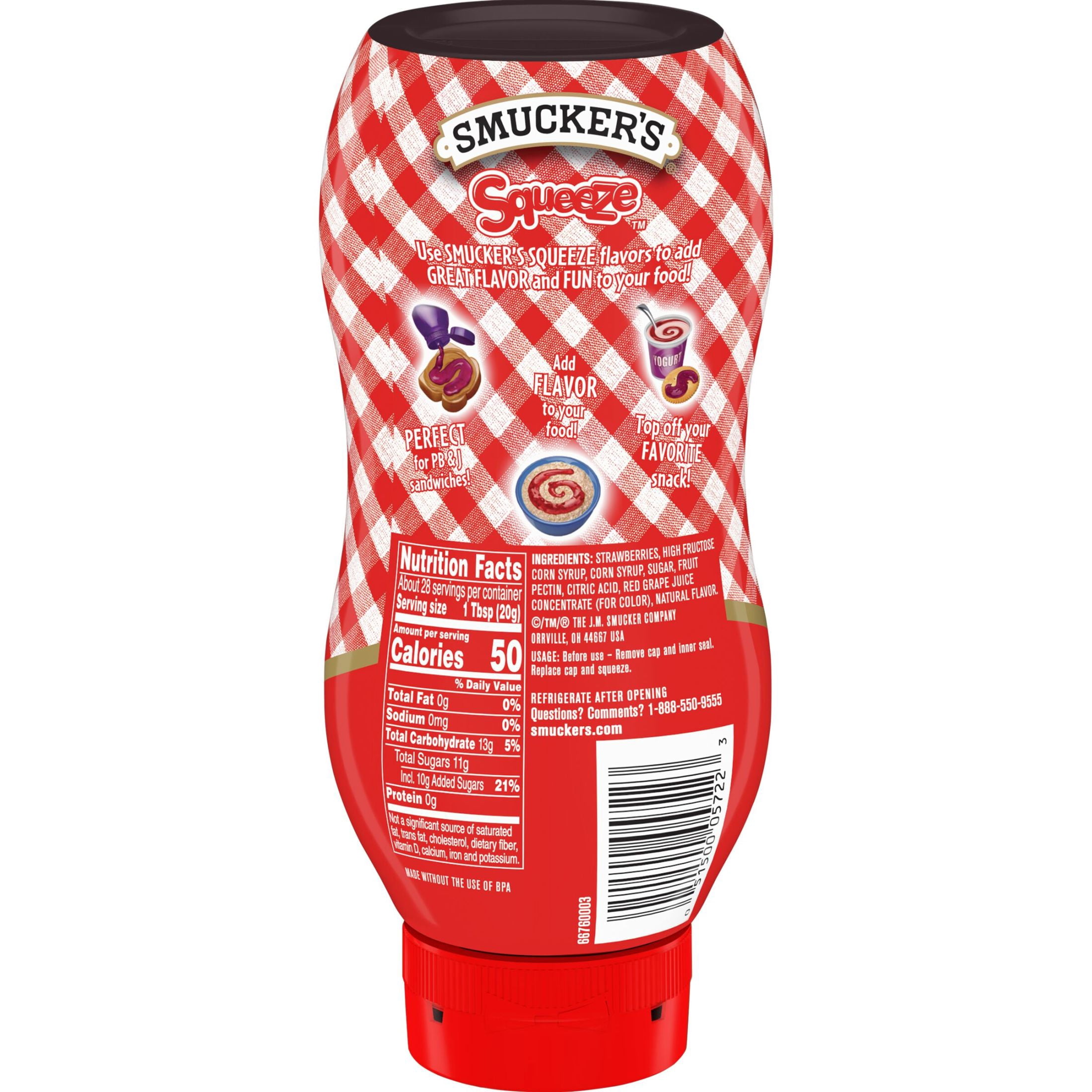 (12 pack) Smucker's Squeeze Strawberry Fruit Spread, 20 oz