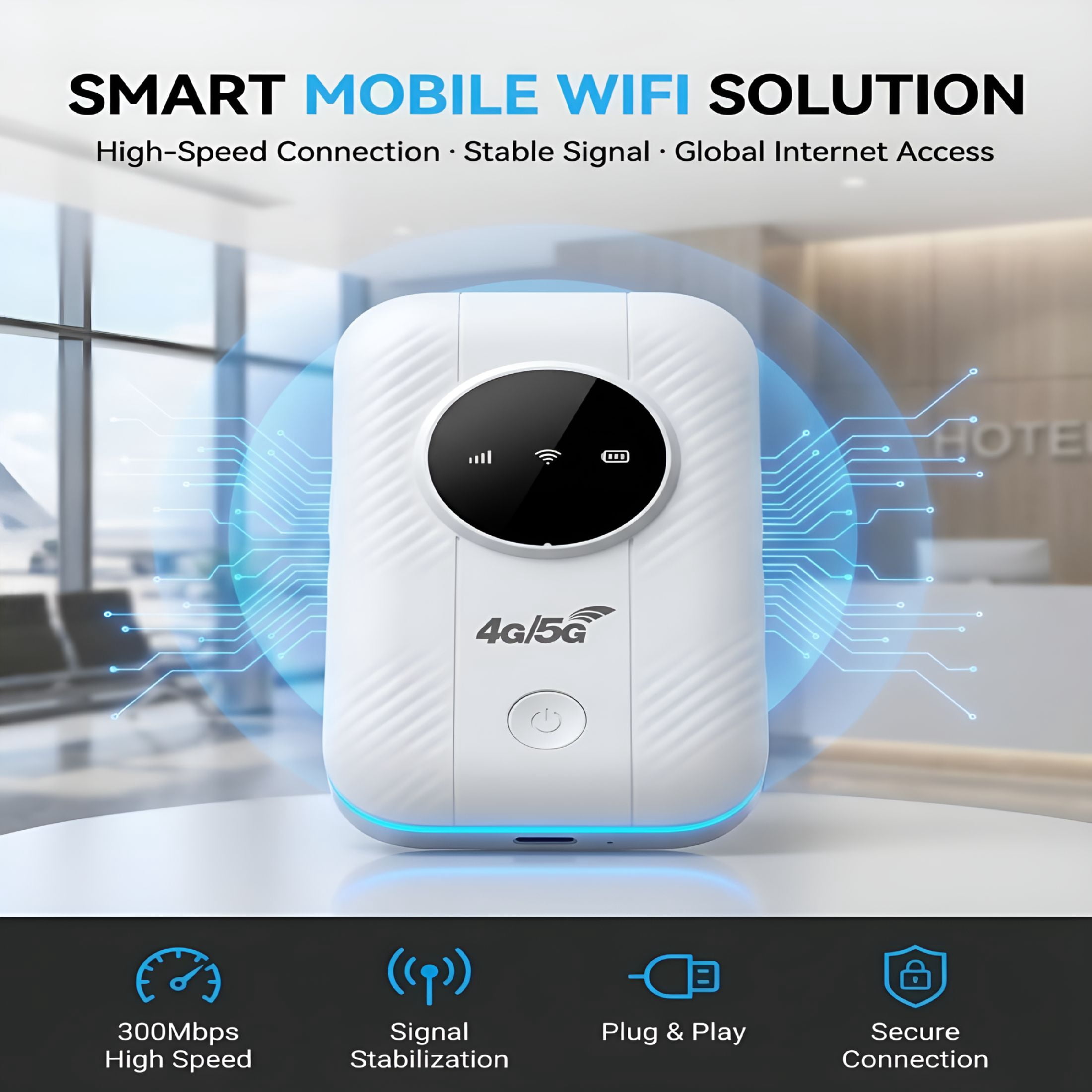 GJX WiFi Satellite Internet Router Mobile Hotspot for International Travel up to 10 Devices (Black)