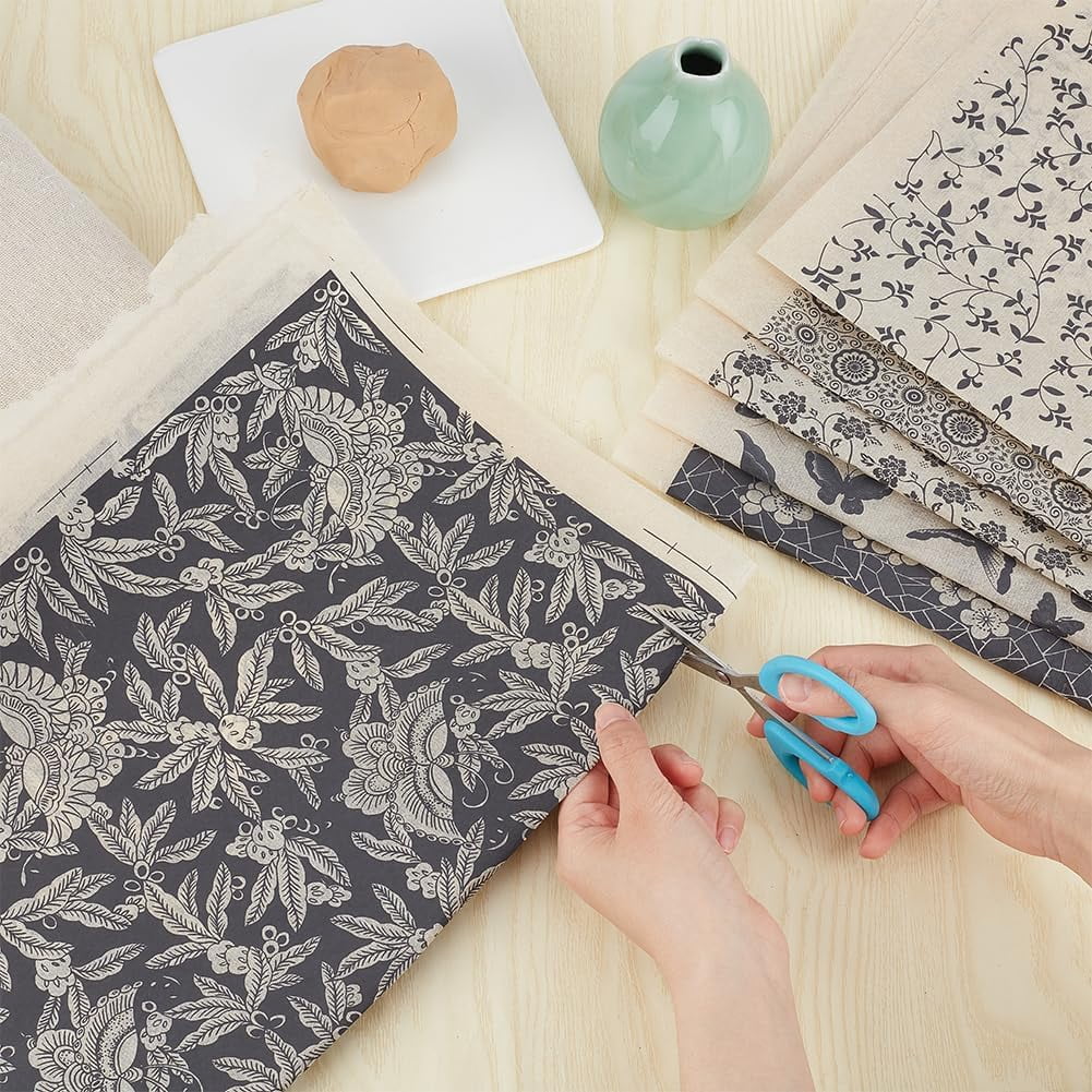 6 Styles Butterfly Flower Pattern Ceramic Decals Black Pottery Ceramics Clay Transfer Paper Underglaze Flower Paper for Pottery Enamel Decal 15x21 Inch