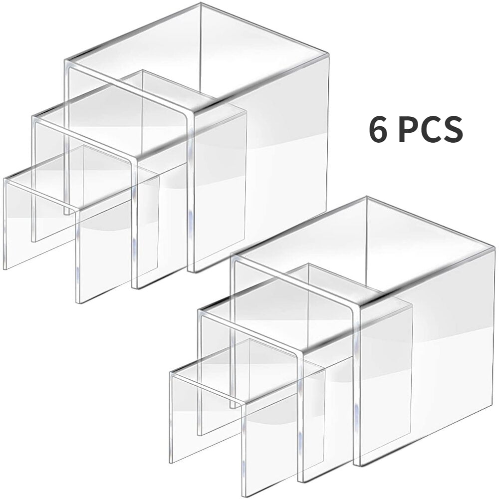 Ameitech 6pcs Clear Acrylic Riser Display Shelf,Shelves Stand Display Riser Set for Pops Figures,Cupcake,Jewelry Collectibles