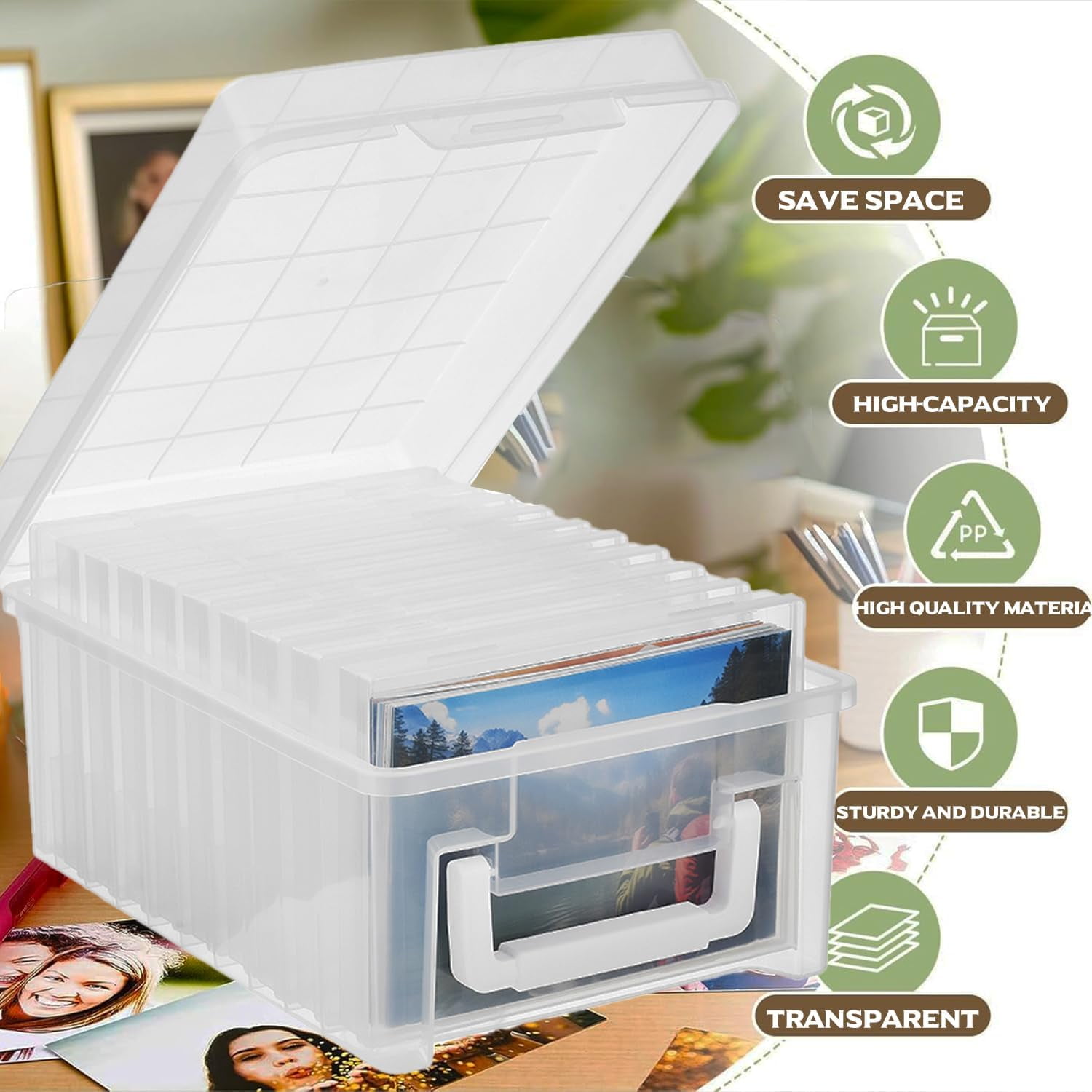 Photo Storage Box 10 x 15 cm Photo Case, 10 Inner Photo Holders, Clear Photo Boxes for Storage, Plastic Photo Organiser for Seeds, Cards, Crafts, Sticker Clear
