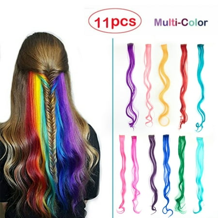 FLORATA Curly Straight Colored Party Highlight Clip in Hair Extensions Multiple Colors 22 Inch 11