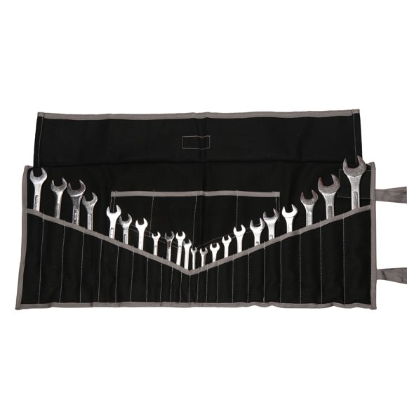 Metric & SAE | Wrenches and Tools Bag Organizer Roll Up Pouch |Bull Tools 26 Pockets | Hand Crafted | Heavy Weight Water Proof | 100% Cotton 15 Oz. Duck Canvas | Garage Ready | Dyed Coal Black |