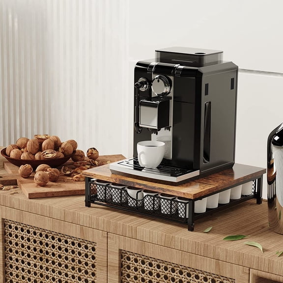 36 Coffee Pod Capacity Black/Brown Metal/Wood K Cup Coffee Pod Holder