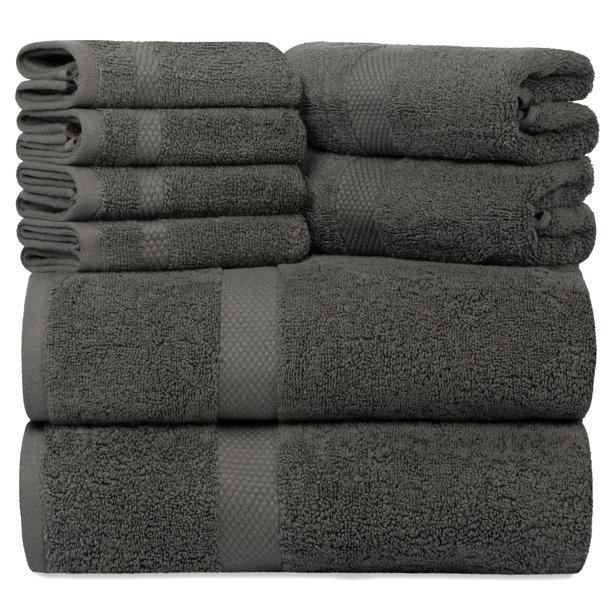 Luxury Grey Bath Towel Set Hotel Soft Cotton 2/Bath 2/Hand 4/Wash 8