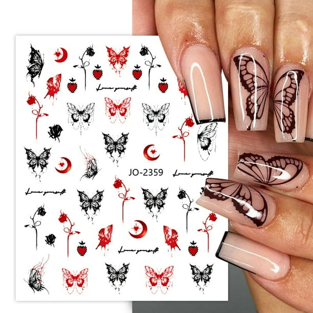 Calcomanía 3D para uñas de mariposa blanca y negra, calcomanías geométricas, calcomanías de flores doradas DIY, diseños para decoración de manicura y salón de uñas Tan Jianjun unisex