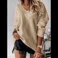 thumbnail image 4 of Suéter Holgado de Mujer, Cuello en V, Larga, Blusa Informal para Otoño e Invierno. Caqui XL, 4 of 8