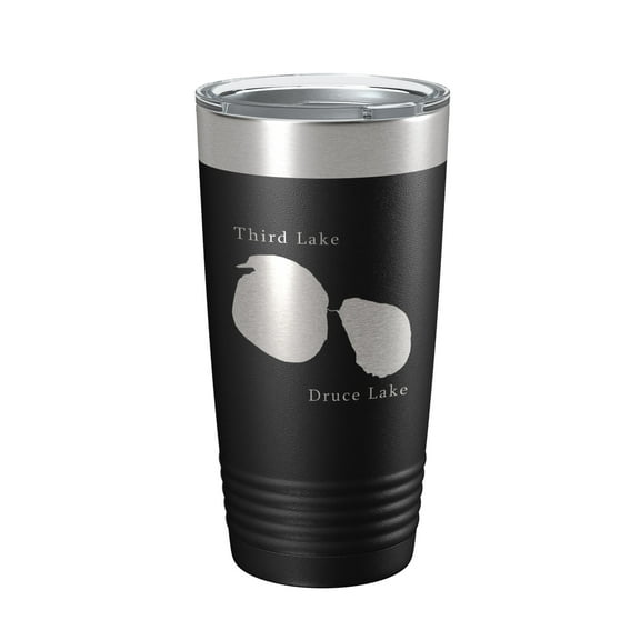 Third and Druce Lakes Map Tumbler Travel Mug Insulated Laser Engraved Coffee Cup Mill Creek Illinois 20 oz Black