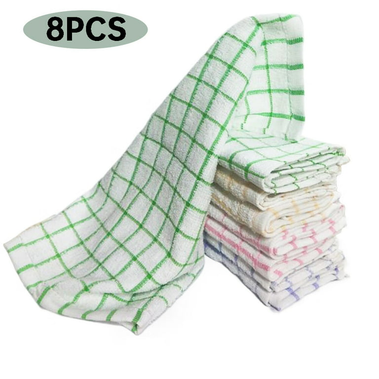 Kitchen Towels Dishcloths 100% Cotton, Set of 8, Green and White