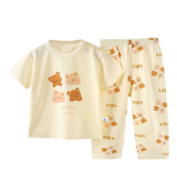 Baby Girl Outfits 2 Piece Cartoon Print Short Sleeve Crew Neck T-Shirt Top And Trousers Loungewear Baby Girls' Clothing Sets 18 Months-24 Months