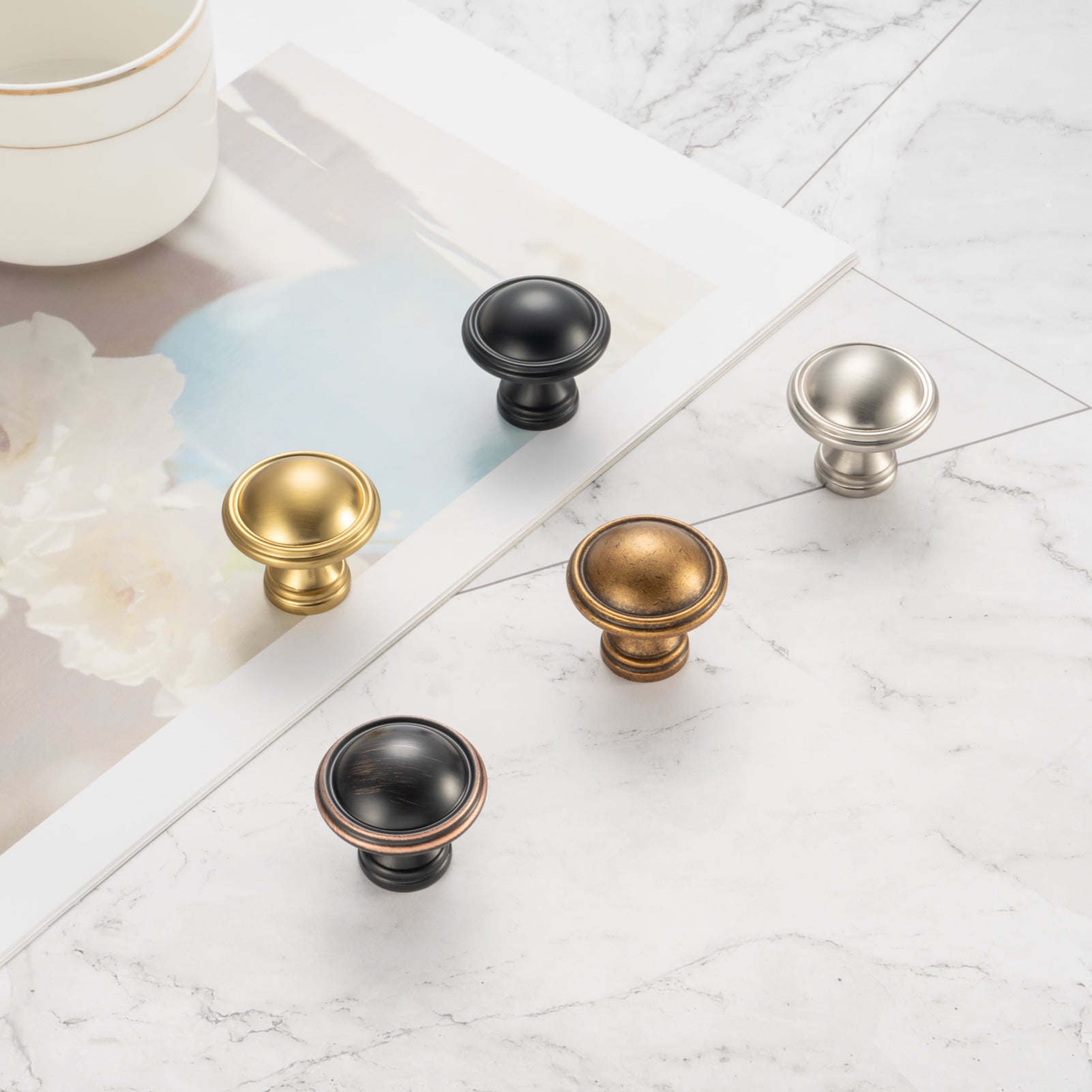 KOOFIZO 10 Pack Classical Cabinet Knob - Brushed Gold Pull Handle (Dia.32mm / 1.26 Inch)