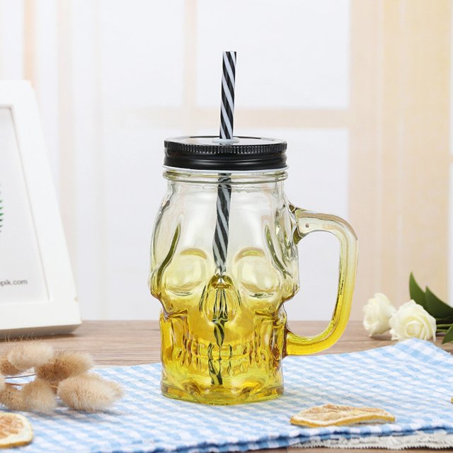 Yisang Halloween Gradient Colored Glass Cup With Transparent Lid And Straw Cup