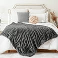 thumbnail image 3 of Battilo Dark Grey Faux Fur Throw Blanket,Fluffy Reversible Rabbit Fur Blanket for Bed Sofa,50"x60", 3 of 8
