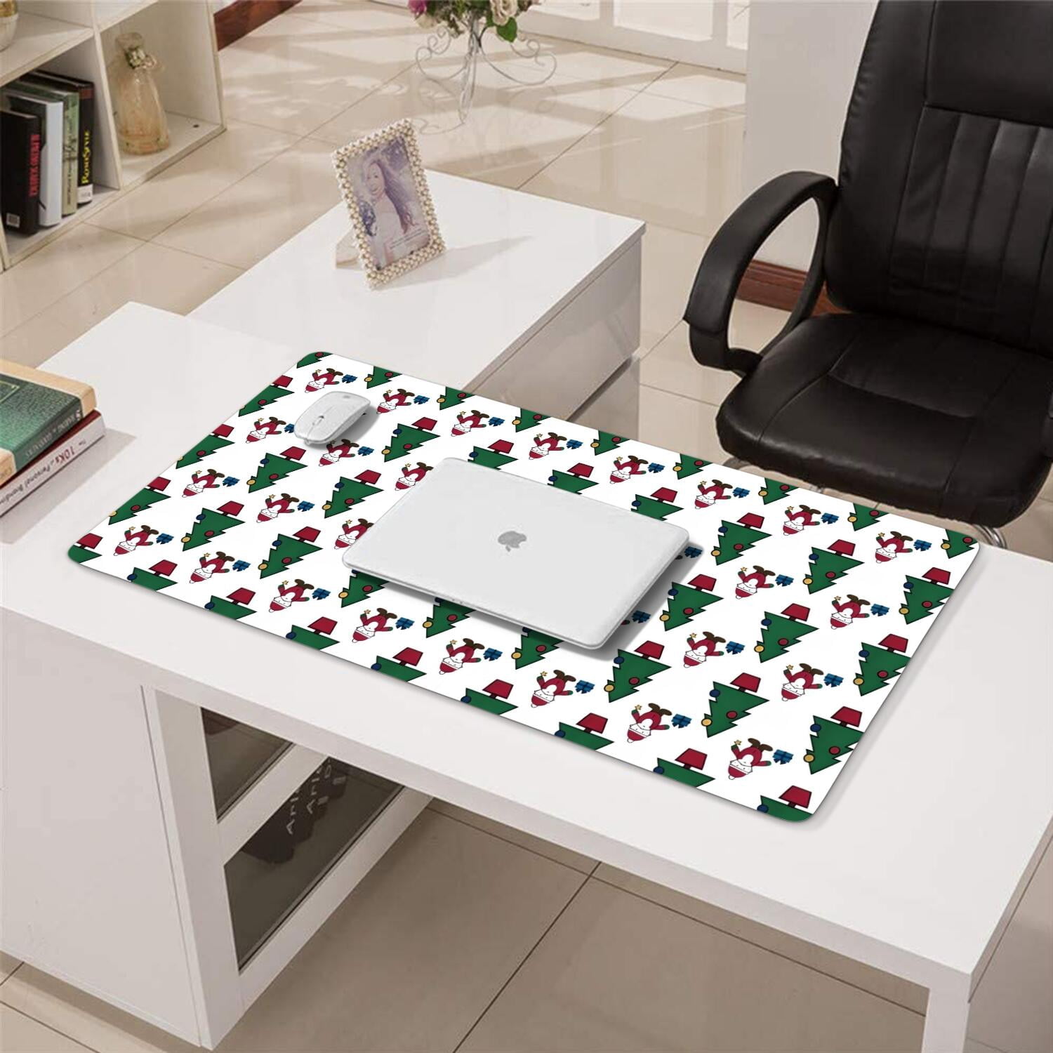 Long Mouse Pads for Desk,White Christmas Santa and Tree Pattern Desk Mats on Top Of Desks, Desk Mouse Pad Extra Large with 3mm Non-Slip Base and Stitched Edge for Gaming,Office,Work,Home 31.5x15.7in