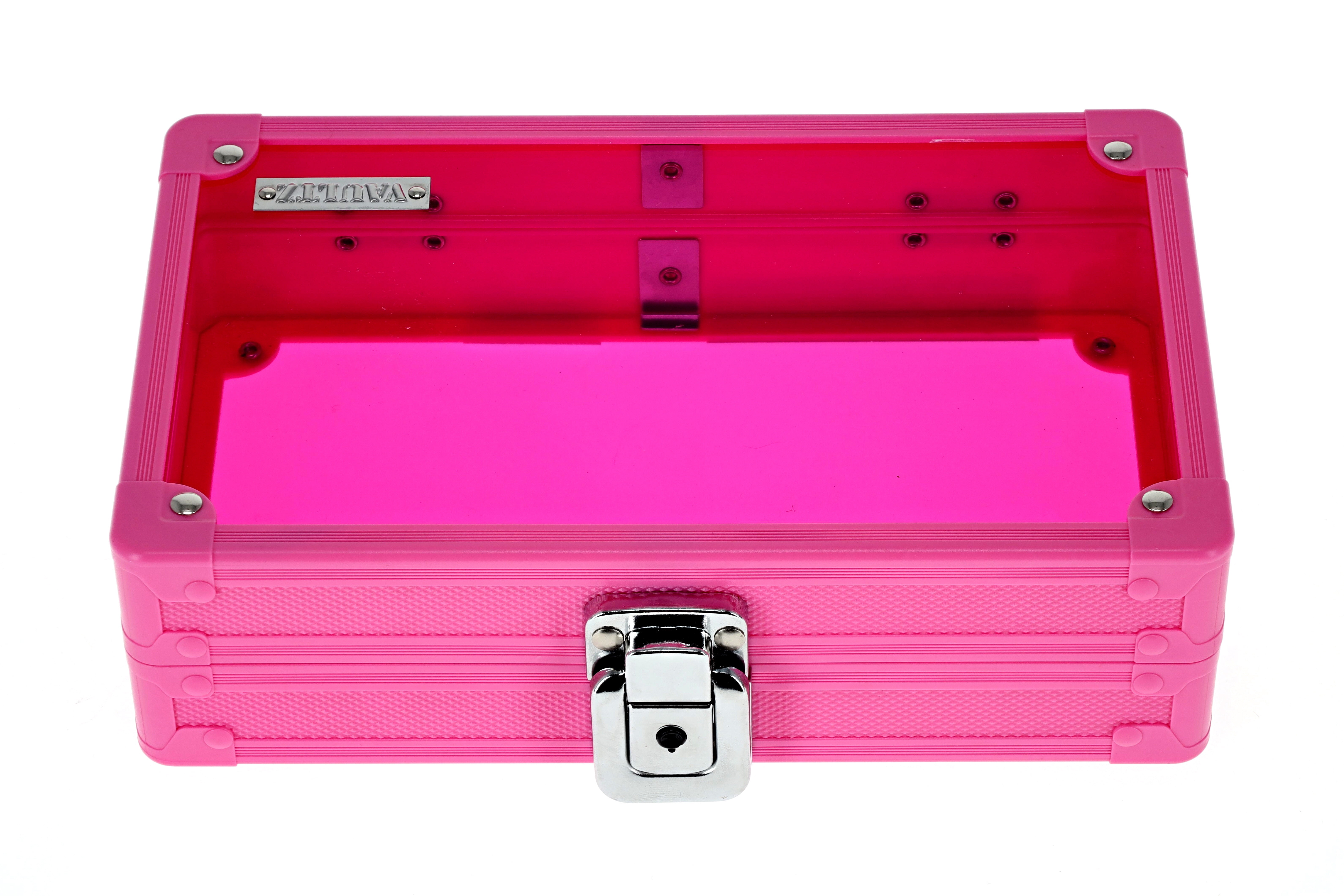 Vaultz Locking Pencil Box Pink Acrylic with Key Lock for Elementary School Supplies, New, VZ06119