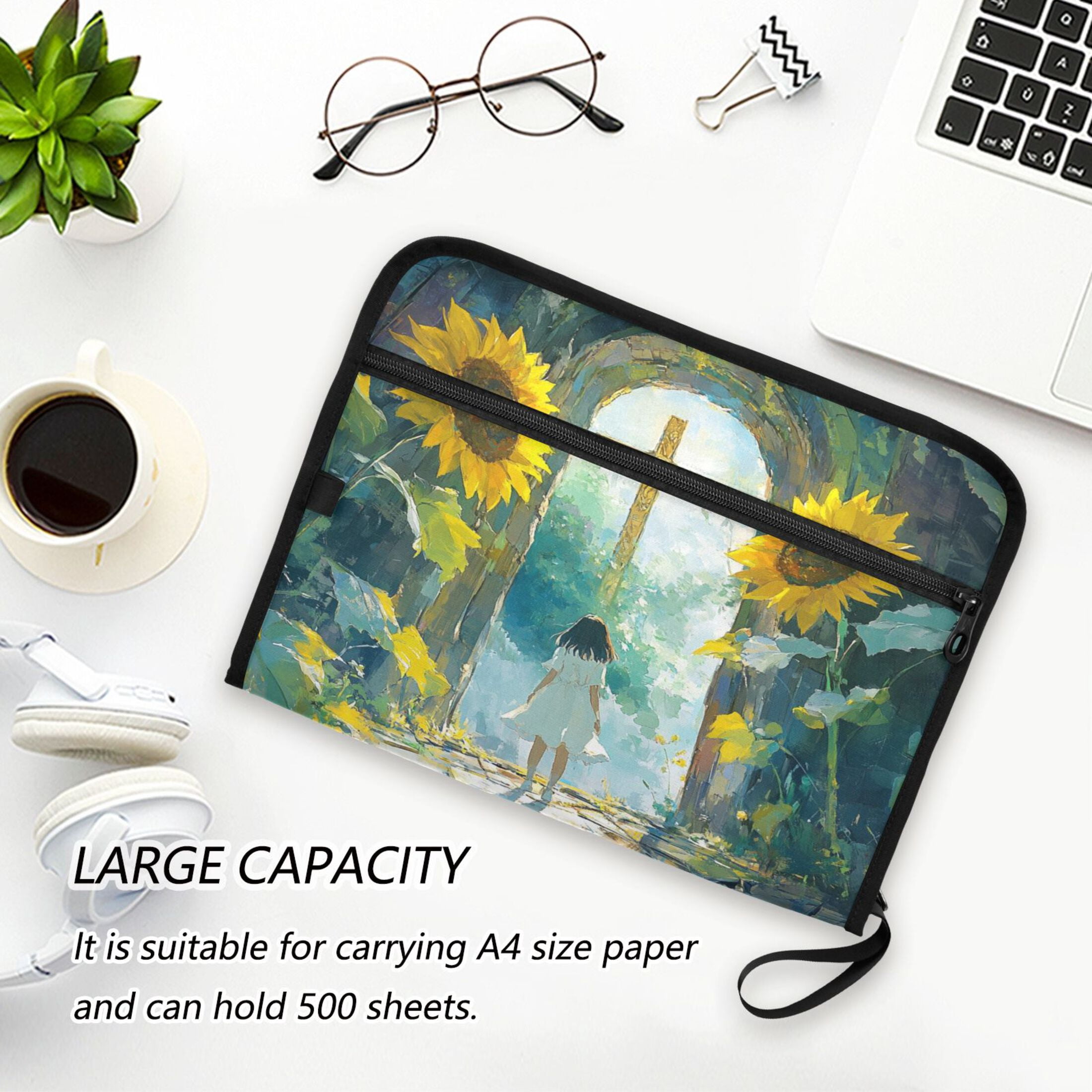 WOBOGO Sunflower Gate Expanding File Folder Letter Size Accordion Filing Organizer 13 Pocket Separate Organ Pocket