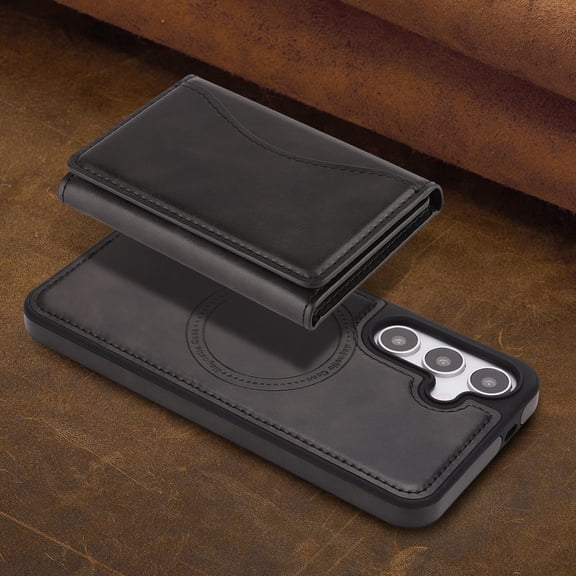 ELEHOLD Detachable Wallet Case for Samsung Galaxy S24 FE, RFID Blocking Magnetic Shockproof Leather Phone Case with Kickstand and Card Slots,Black
