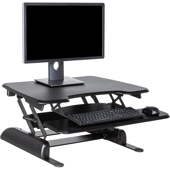 Vari - VariDesk Essential 30 - Two-Tier Standing Desk Converter for Home Office - Adjustable Sit Stand Desk with 11 Height Settings - Standing Desk Riser for Monitor & Accessories - 30" Wide, Black