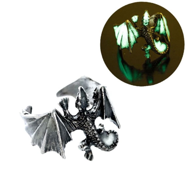 WREESH Little Flying Dragon Opening Ring Fashionable Dinosaur Luminous Ring Hip Hop Creative Jewelry